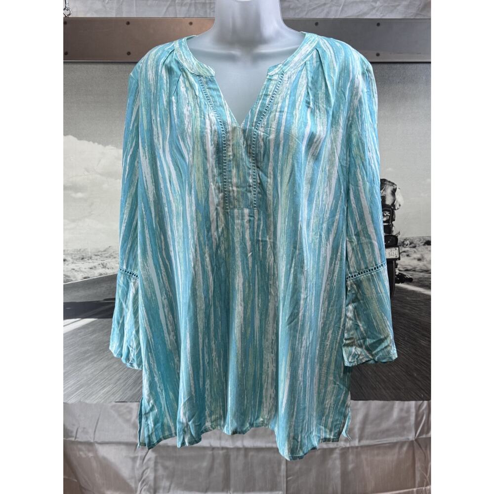 Gloria Vanderbilt Missy 100% Viscose Blue Green White Tunic Shirt Size XL